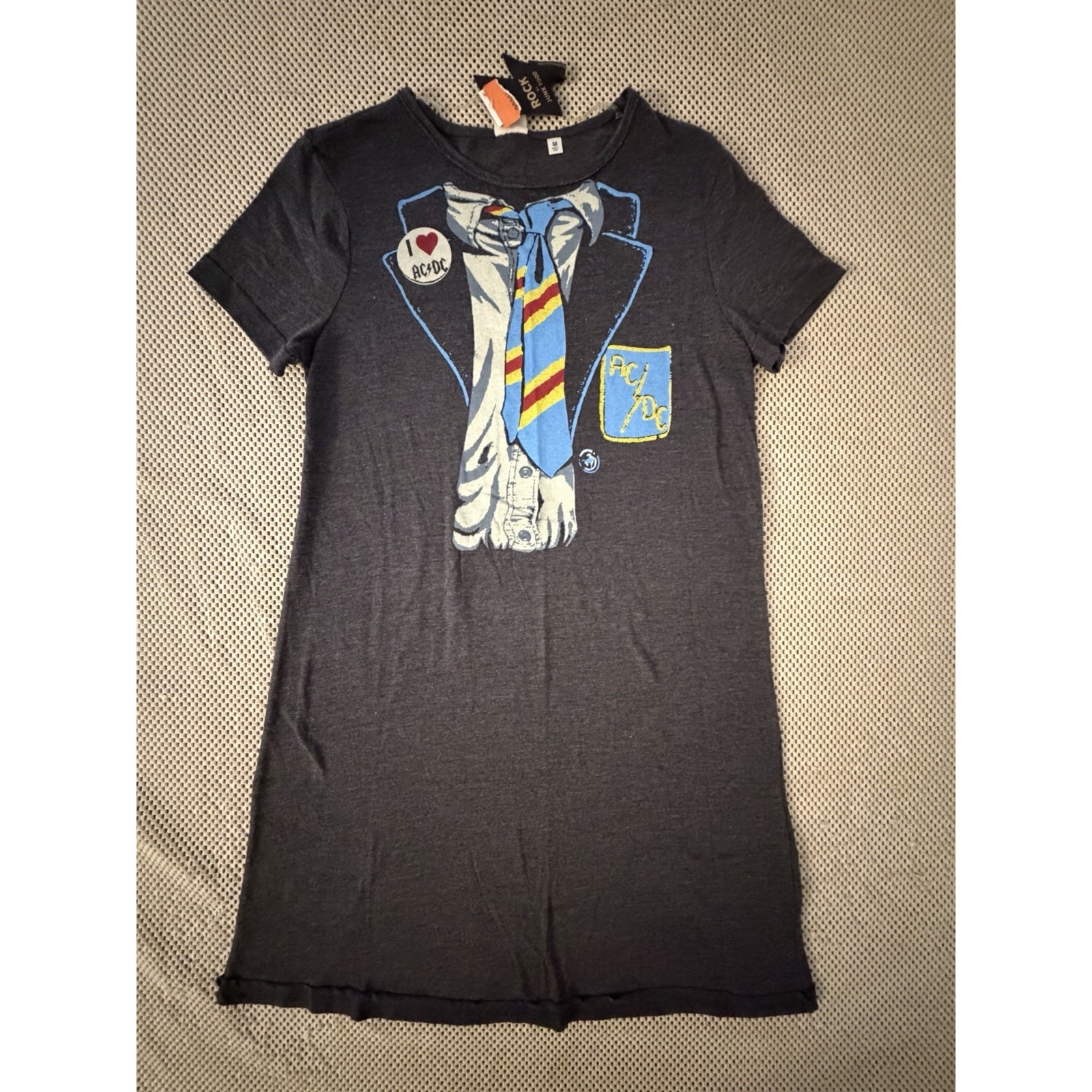 Nwt Junk Food Rock I Love Ac/Dc T-Shirt Dress Sz S/M Stretch Short Sleeve Gray — image 8 of 8